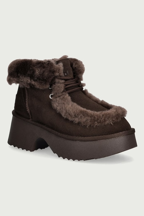 Goe Botki na platformie damskie zamszowe brązowe UU2N4303 BROWN
