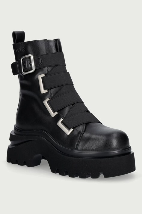 Goe Botki na platformie damskie skórzane czarne UU2N4105 BLACK
