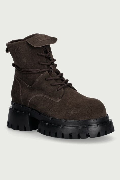 Goe Workery na platformie damskie zamszowe brązowe UU2N4101 BROWN