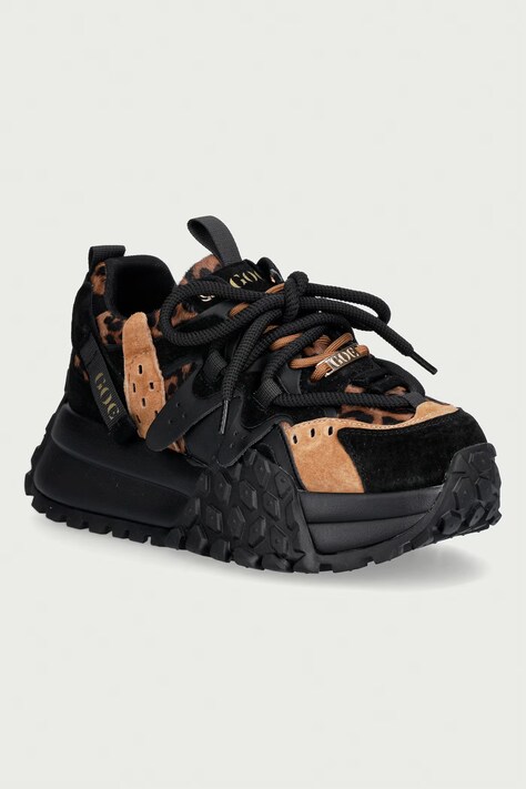 Goe sneakersy damskie skórzane czarne na platformie UU2N4017 BLACK