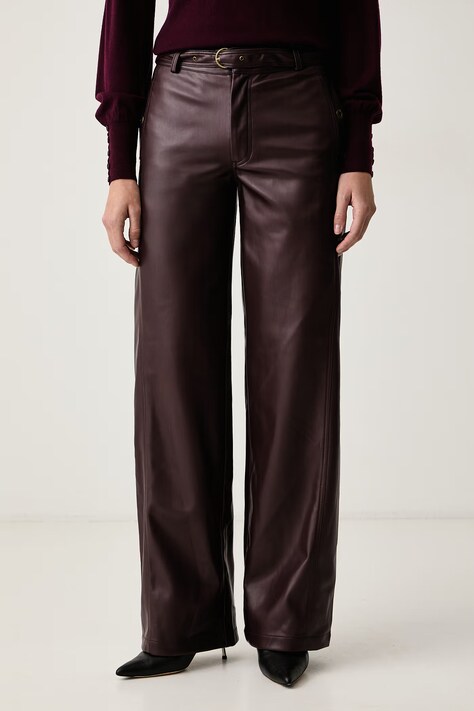 Silvian Heach Spodnie damskie z imitacji skóry MALARA bordowe high waist GPA26132PA