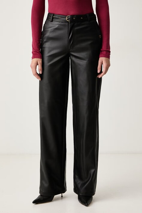 Silvian Heach Spodnie damskie z imitacji skóry MALARA czarne high waist GPA26132PA