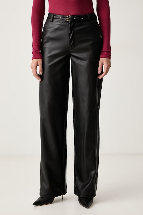Silvian Heach Spodnie damskie z imitacji skóry MALARA czarne high waist GPA26132PA