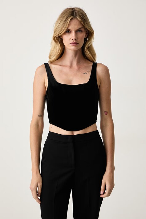 Silvian Heach Crop top damski welurowy NAGAR czarny GPA26507TO
