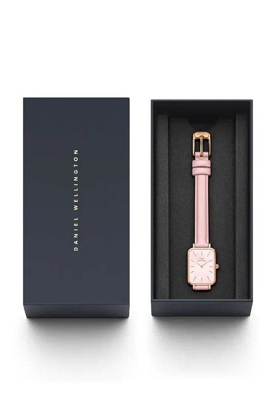Daniel Wellington zegarek Quadro Pink leather Skóra naturalna, Stal, Szkło mineralne