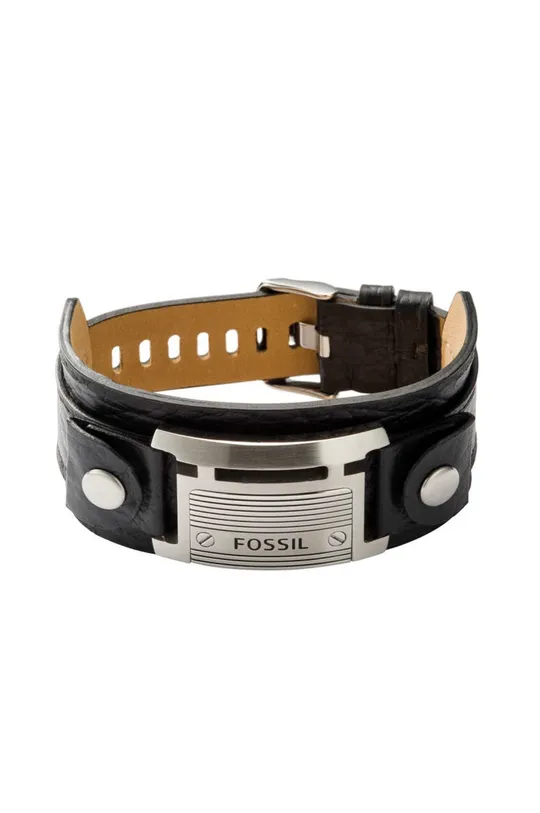 Fossil - Кожаный браслет чёрный