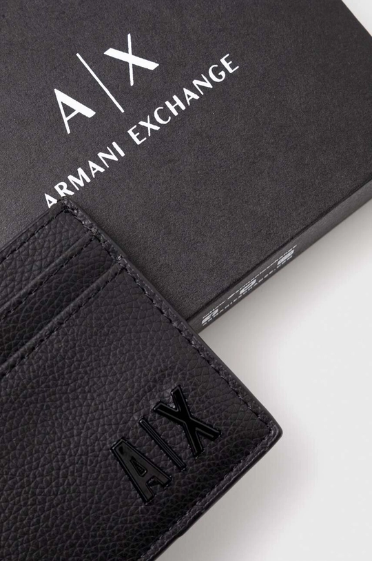 czarny Armani Exchange etui na karty skórzane