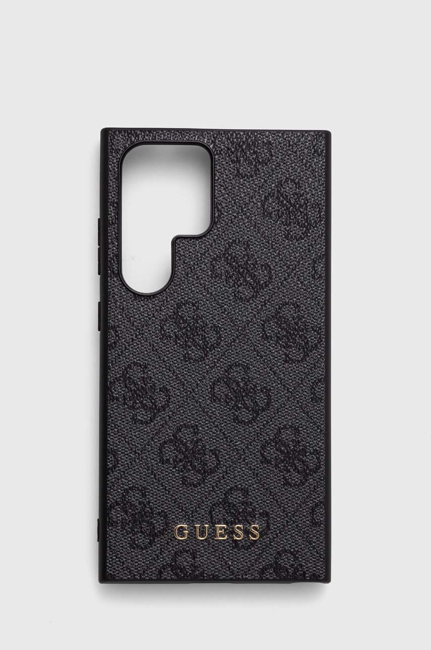 GUESS Custodia Rigida Per Samsung S24 Ultra (S928) – Collezione Charms 4G, Nera In Ecopelle Con Pendente Dorato
