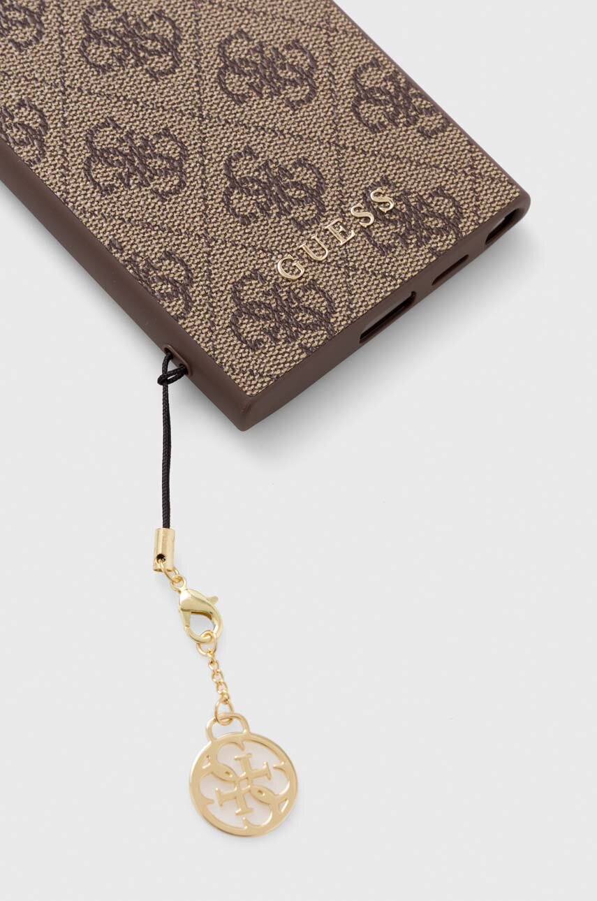 GUESS Custodia Rigida Per Samsung S24 Ultra (S928) – Collezione Charms 4G, Nera In Ecopelle Con Pendente Dorato