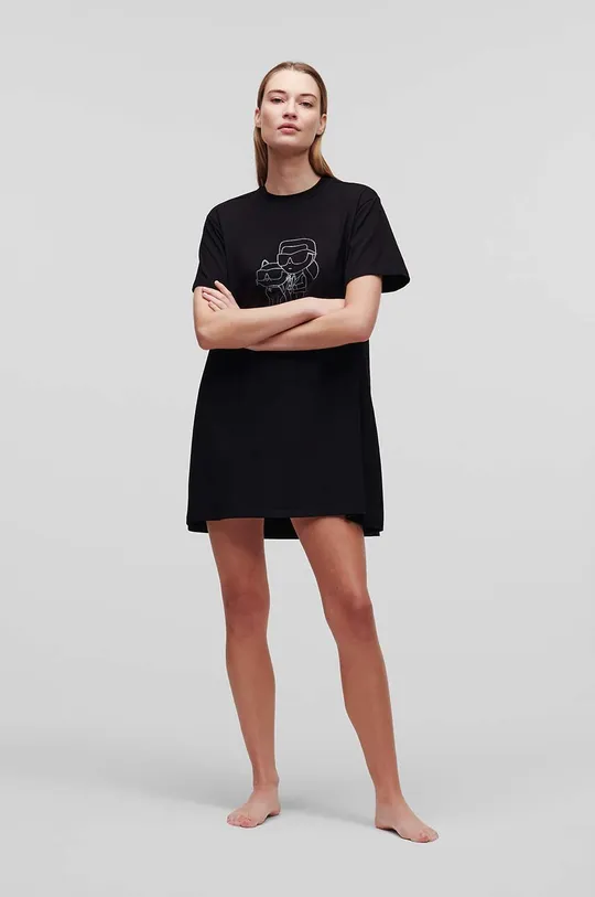 чёрный Хлопковая ночная рубашка Karl Lagerfeld Женский
