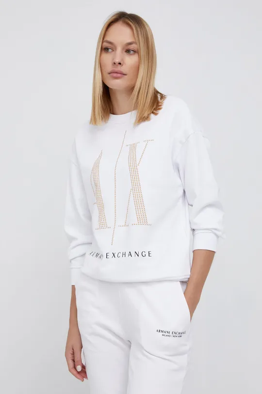 Bombažna mikica Armani Exchange bela