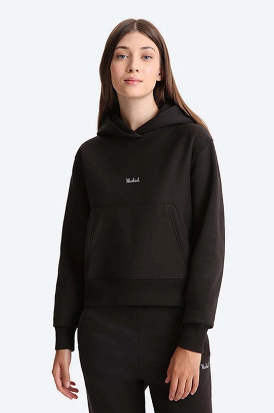 černá Mikina Woolrich Logo Fleece Hoodie CFWWSW0068FRUT281 Dámský