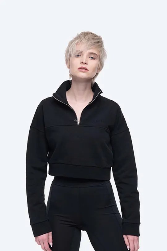 μαύρο Βαμβακερή μπλούζα Filling Pieces Cropped Zip Mock Γυναικεία