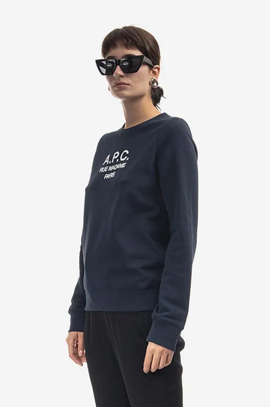 тъмносин Памучен суичър A.P.C. Sweat Tina COEZD-F27561 MARINE Жіночий