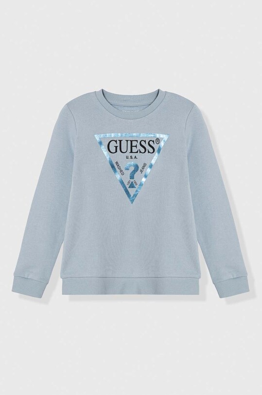 Детски памучен суичър Guess в синьо с принт | ANSWEAR.bg