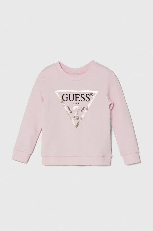 roza Otroški bombažen pulover Guess Dekliški