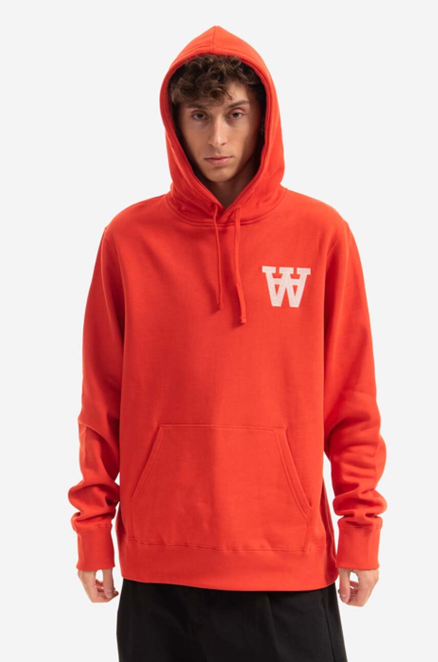 červená Bavlnená mikina Wood Ian AA Hoodie 10295600-2424 CHILI RED Pánsky