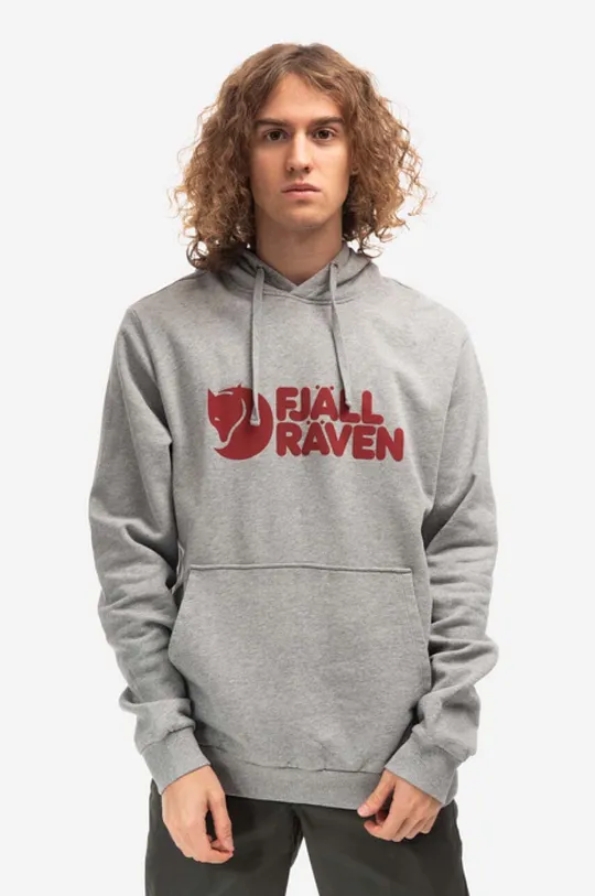 siva Pamučna dukserica Fjallraven Logo Hoodie Muški