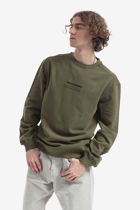 Bavlněná mikina Maharishi Miltype Embroidered Crew Sweat 7011 OLIVE Pánský