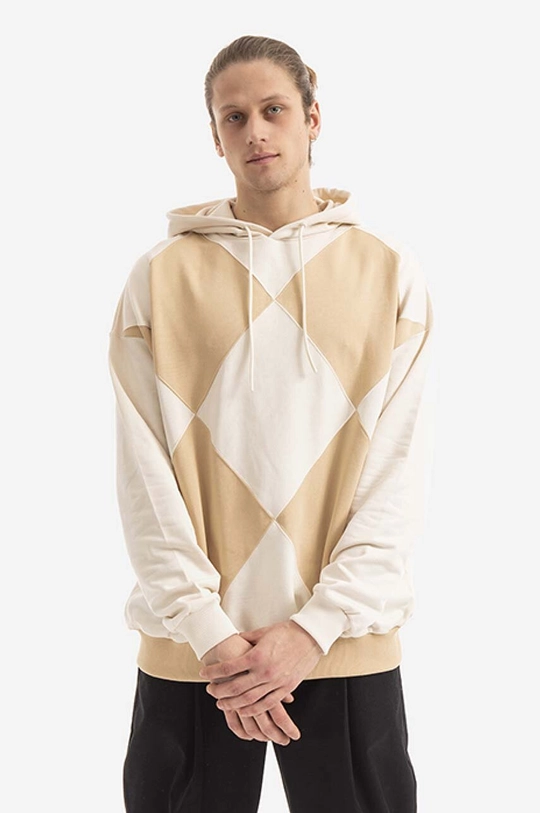 béžová Bavlněná mikina Drôle de Monsieur Le Hoodie Argyle HO103 BEIGE Pánský