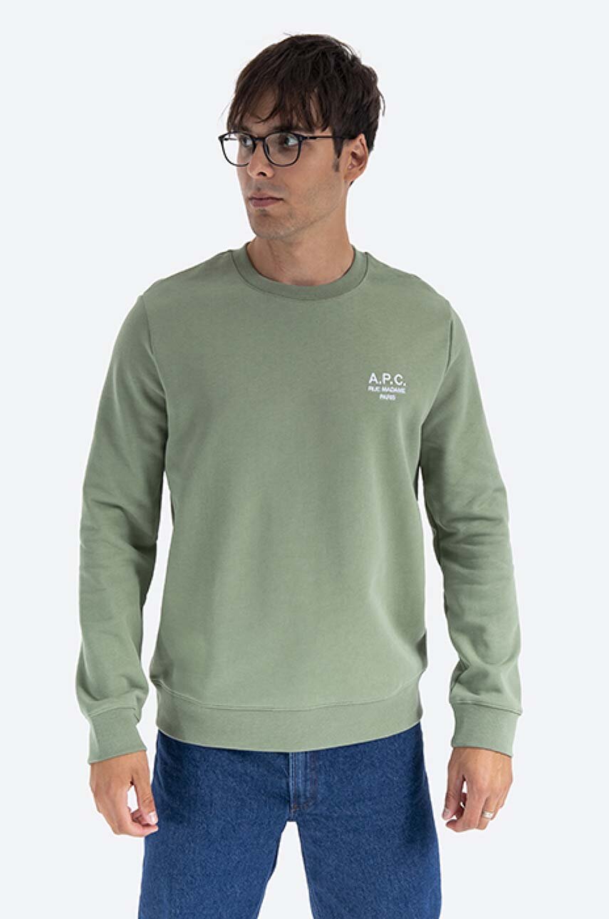 zielony A.P.C. bluza bawełniana Sweat Rider Męski