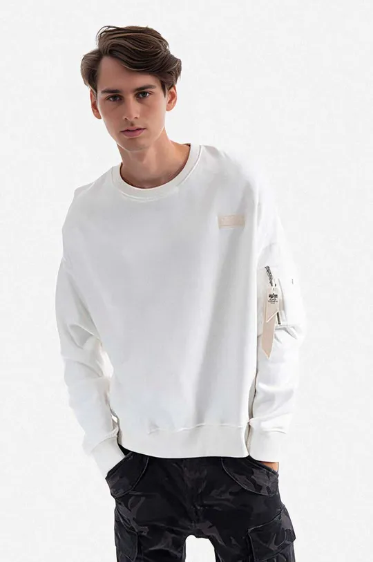λευκό Βαμβακερή μπλούζα Alpha Industries Organics Os Sweater Ανδρικά