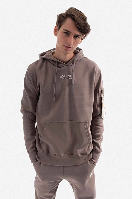 béžová Bavlnená mikina Alpha Industries Organics EMB Hoody Pánsky