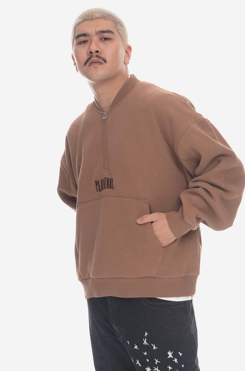 brown PLEASURES sweatshirt Karat Quarter Zip Fle Men’s