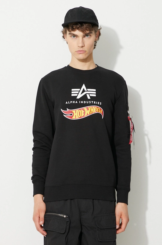 černá Mikina Alpha Industries hot wheels flag sweater Pánský