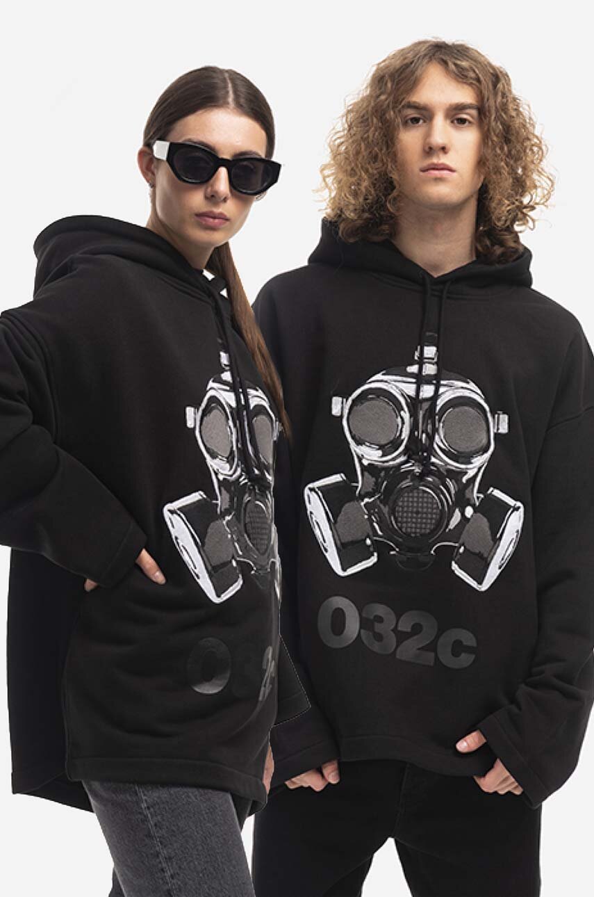 čierna Bavlnená mikina 032C Oversized Mask Hoodie FW22-C-2040 BLACK Unisex