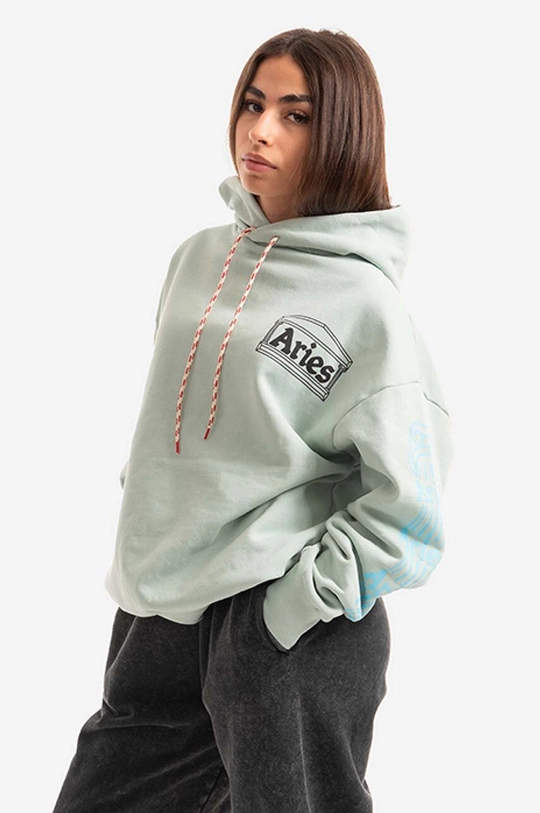 Памучен суичър Aries Column Hoodie AR20010 PALE MINT