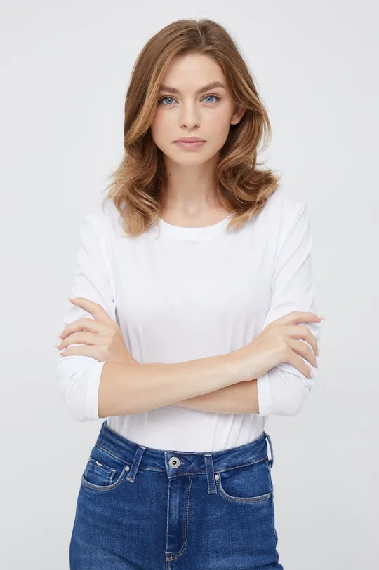 bela Bombažna majica z dolgimi rokavi Armani Exchange Ženski