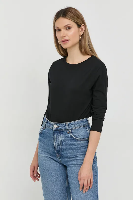 μαύρο Βαμβακερή μπλούζα με μακριά μανίκια Armani Exchange Γυναικεία