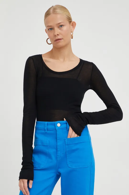 μαύρο Βαμβακερή μπλούζα με μακριά μανίκια American VintageT-SHIRT ML COL ROND Γυναικεία