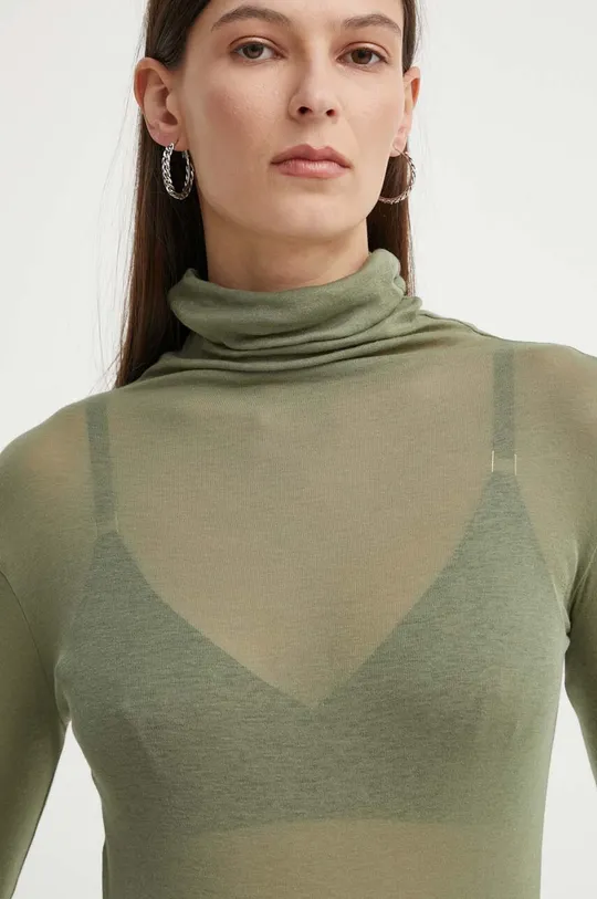 zelená Bavlnené tričko s dlhým rukávom American Vintage T-SHIRT ML COL ROULE