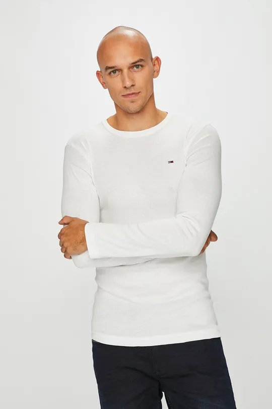 biela Tommy Jeans - Pánske tričko s dlhým rukávom Pánsky