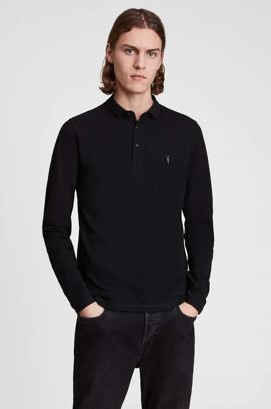 čierna AllSaints - Tričko s dlhým rukávom Reform Polo Pánsky