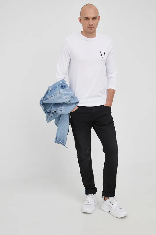 Bavlnené tričko s dlhým rukávom Armani Exchange biela
