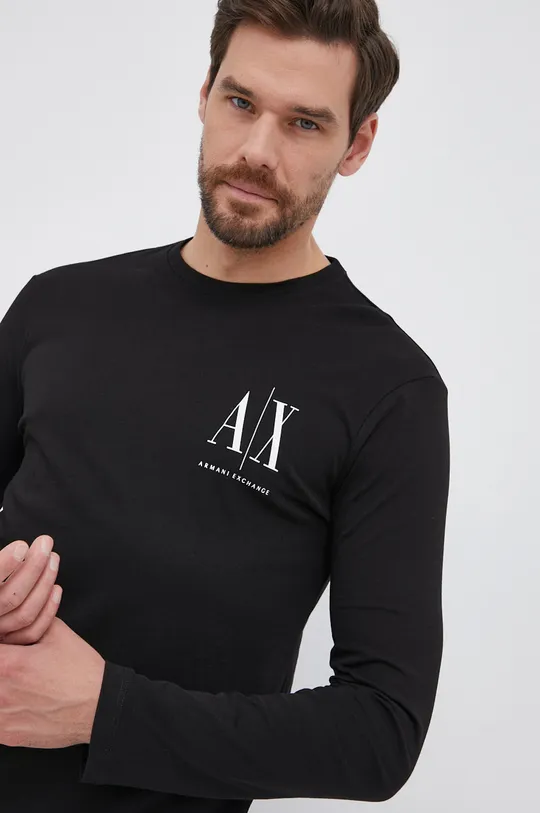čierna Bavlnené tričko s dlhým rukávom Armani Exchange Pánsky