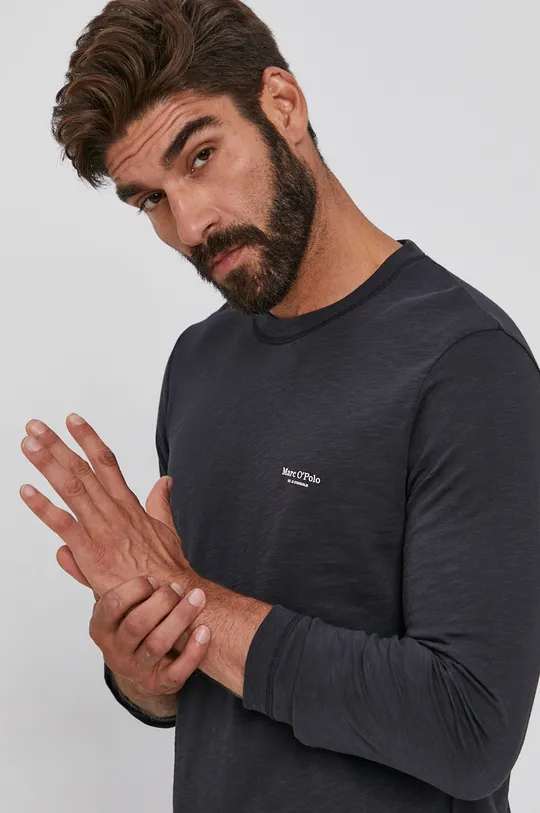 tmavomodrá Bavlnené tričko s dlhým rukávom Marc O'Polo Pánsky