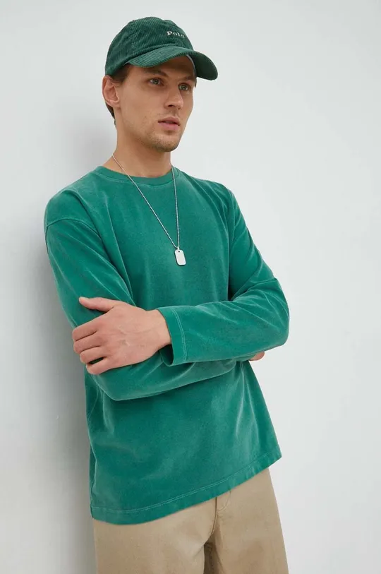 Βαμβακερή μπλούζα με μακριά μανίκια Marc O'Polo πράσινο