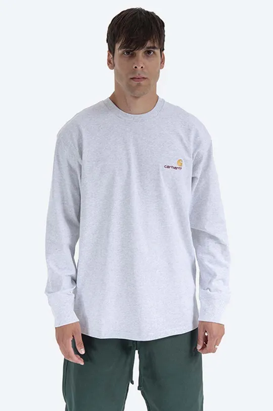 sivá Bavlnené tričko s dlhým rukávom Carhartt WIP Longsleeve American Script T-Shirt Pánsky