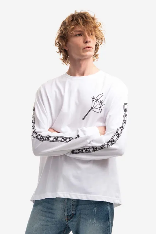 biela Bavlnené tričko s dlhým rukávom Makia Whip Pánsky