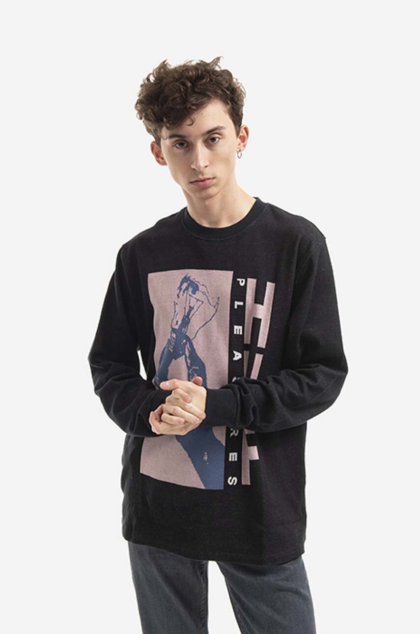 czarny HUF longsleeve bawełniany Light Up Jacquard Longsleeve Męski