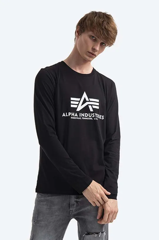 černá Bavlněné tričko s dlouhým rukávem Alpha Industries Basic T - LS Pánský
