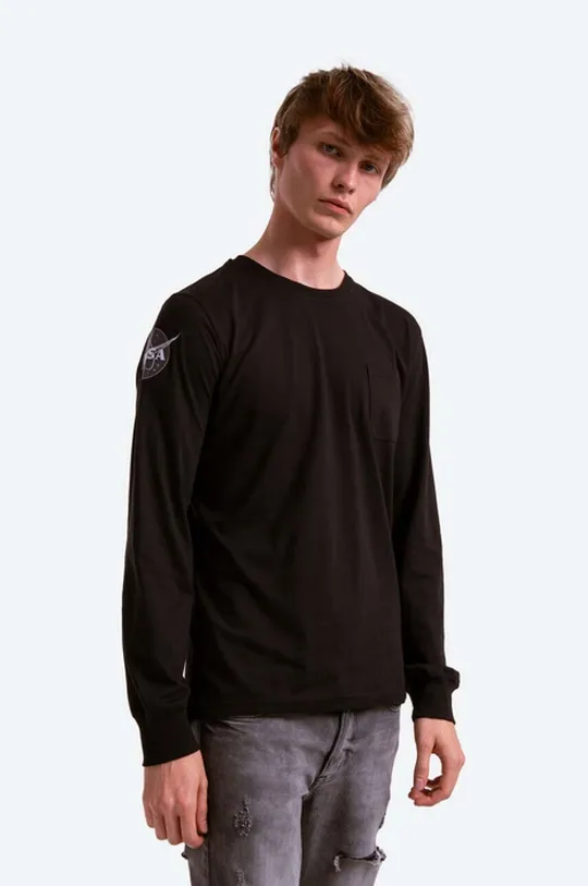 μαύρο Βαμβακερή μπλούζα με μακριά μανίκια Alpha Industries Nasa Ανδρικά