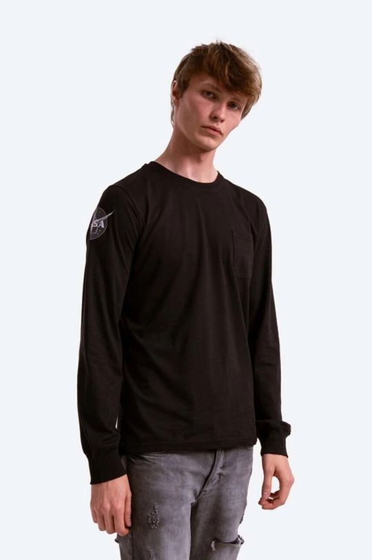 black Alpha Industries cotton longsleeve top Nasa Men’s