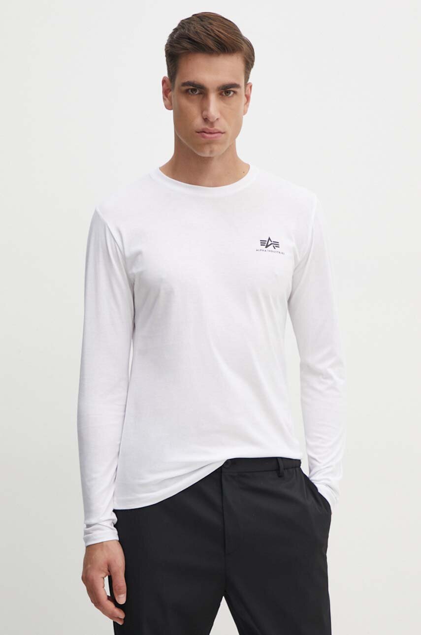 white Alpha Industries cotton longsleeve top Basic Men’s