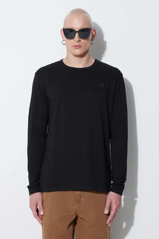 čierna Bavlnené tričko s dlhým rukávom Wood Wood Long Sleeve Pánsky