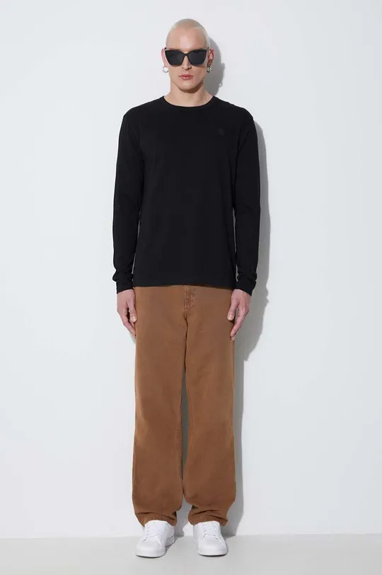 Bavlnené tričko s dlhým rukávom Wood Wood Long Sleeve čierna